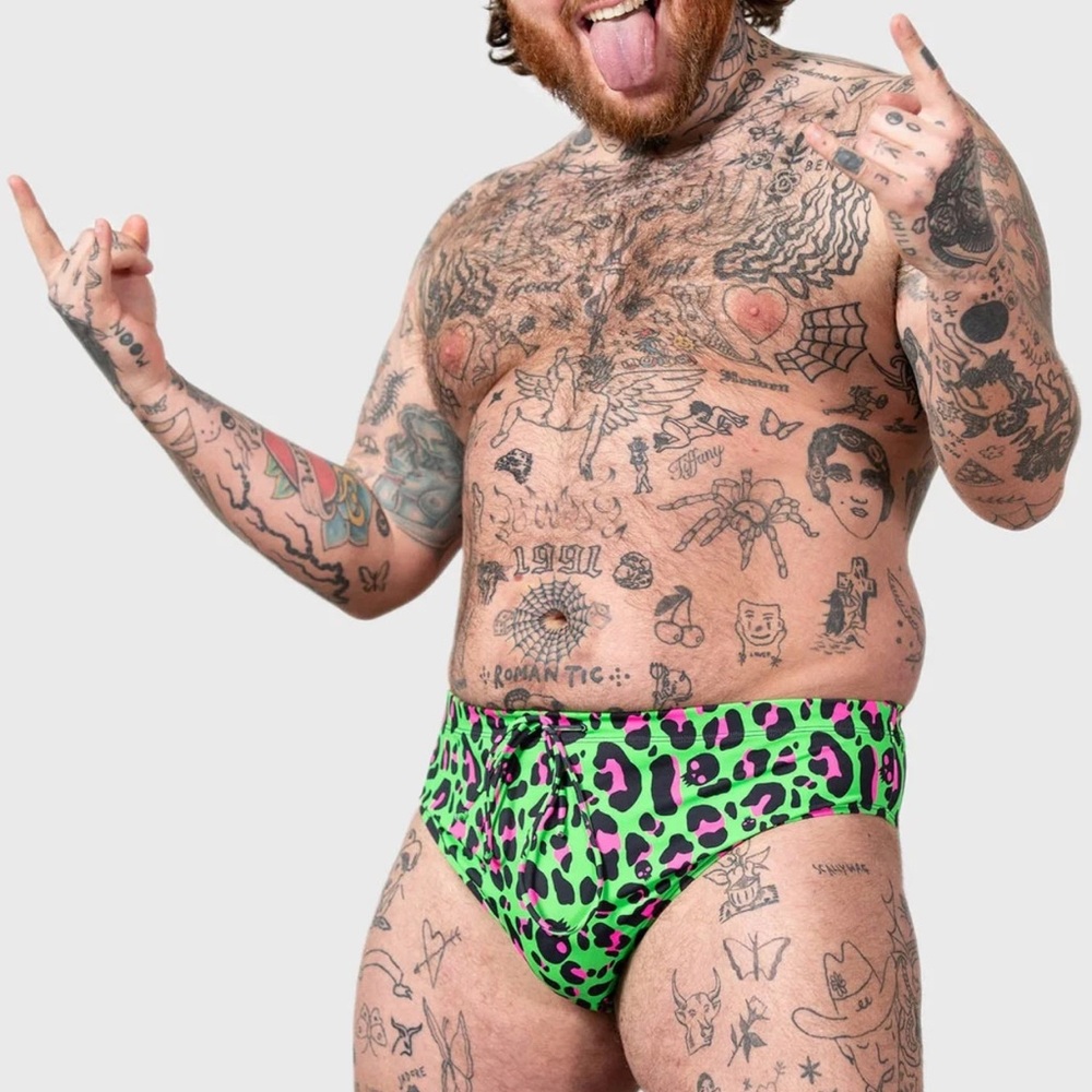 KILLSTAR Men's Vibrant Green Purple Black Goth Punk Leopard Swim Briefs XS NWT
